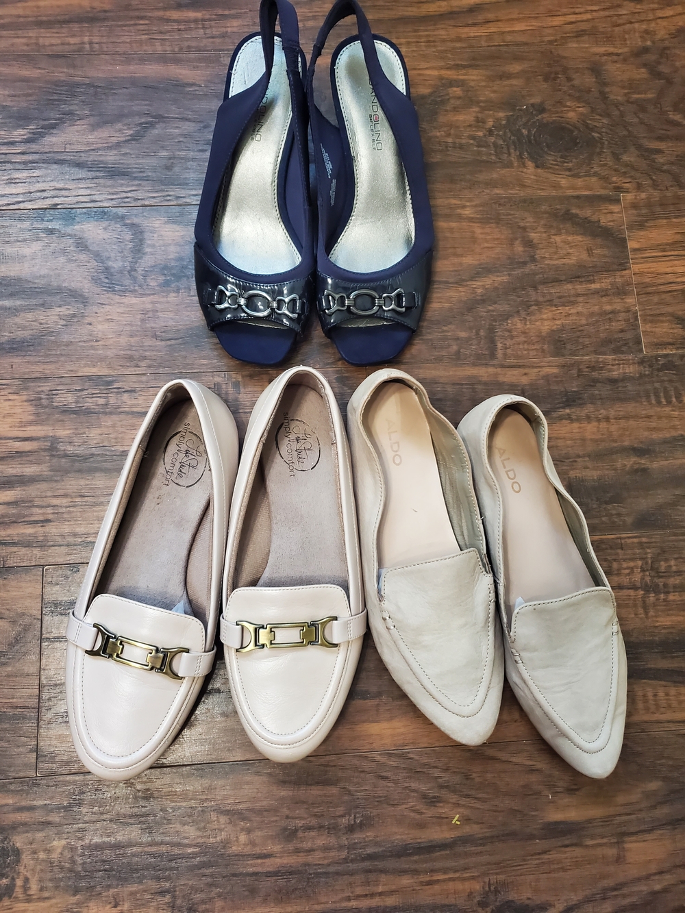 Aldo Navy Slingback Peep Toe and Beige Loafers Trio